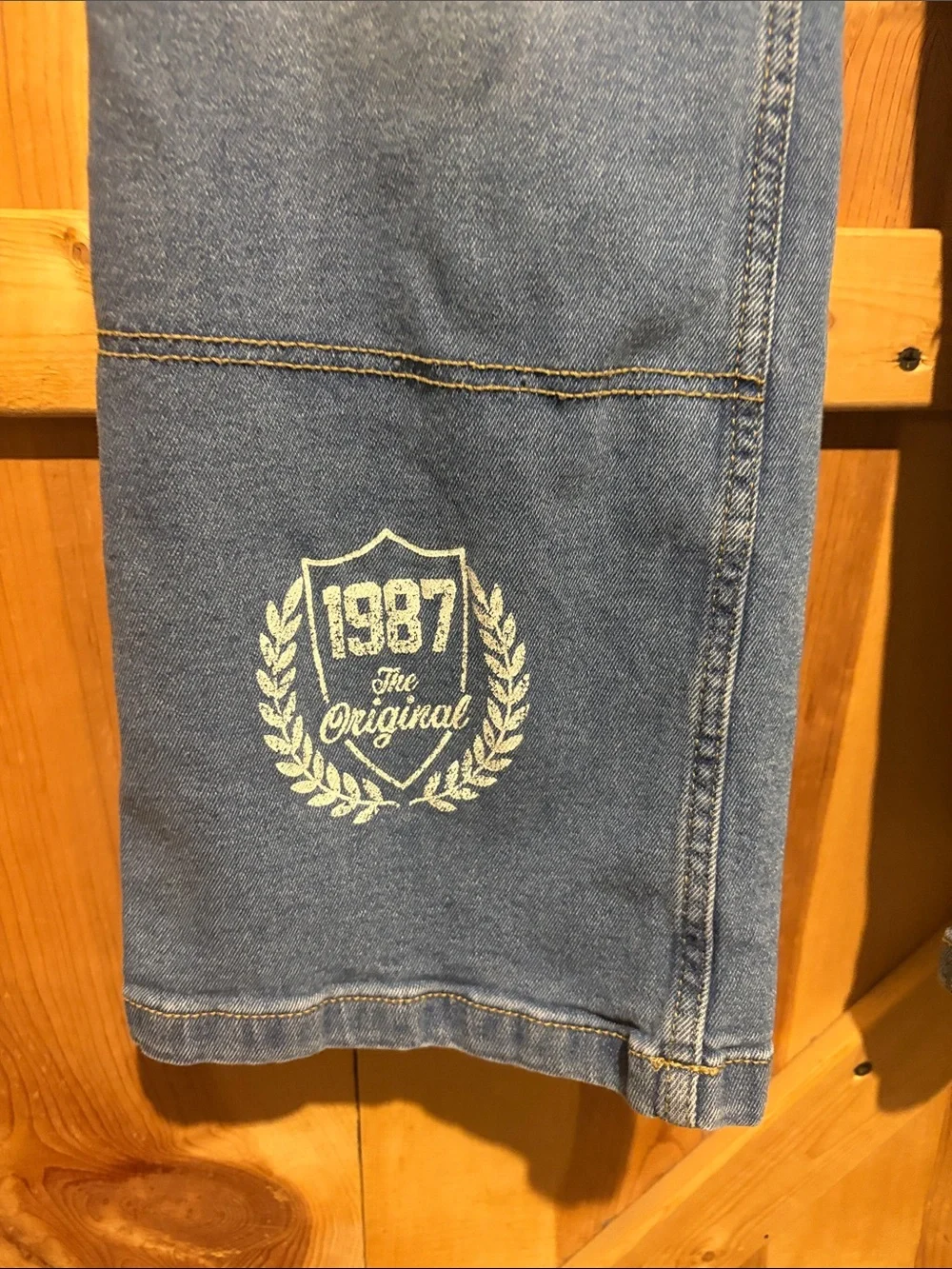 Limited Too Blue Patchwork Wide-Leg Jeans with Embroidered Patches